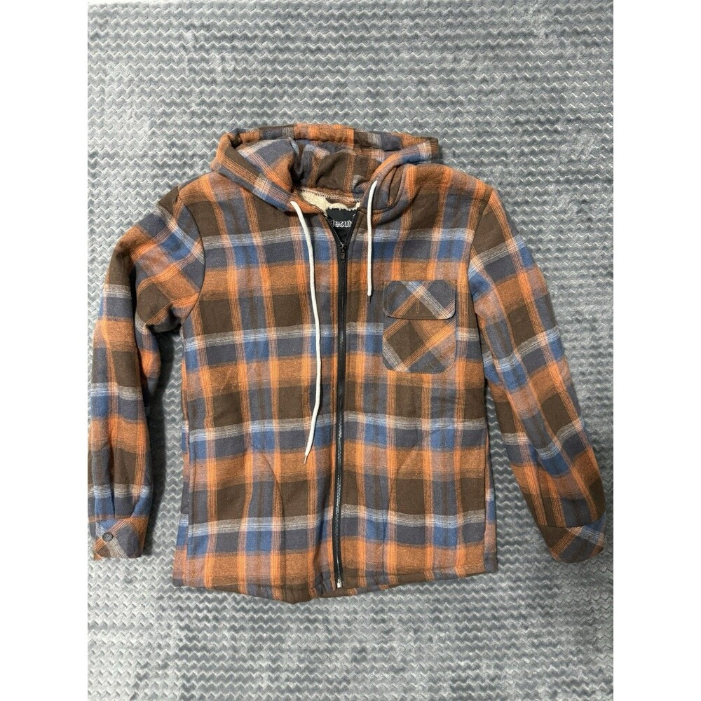 Men’s Flannel Lined Size M Plaid Heavy Blue And Orange Full Zip